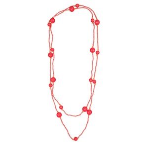VTG 80s Red Orange Beaded Endless Strand Necklace 59" New Wave Color Pop Flapper